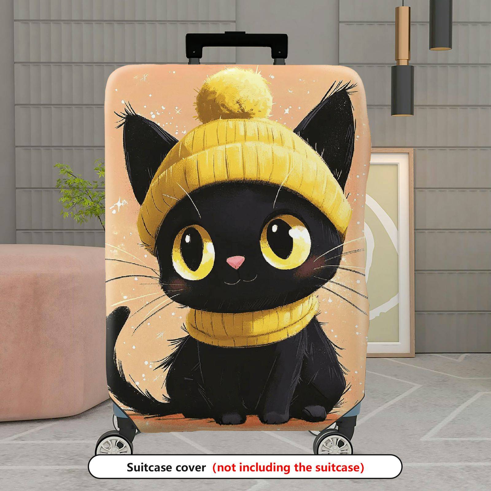 1-Piece Cute Cat Winter Hat Illustration  Suitcase Luggage Cover, Stretch Protective Sleeve