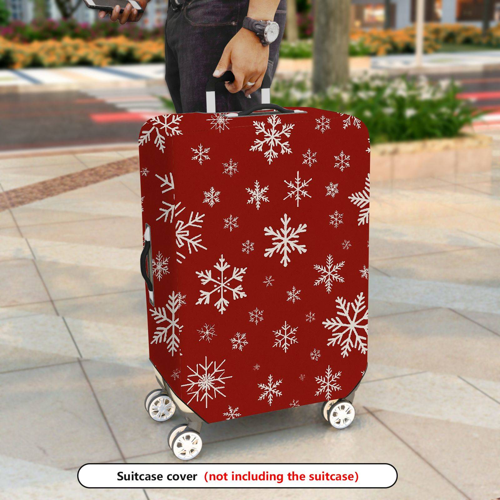 1-Piece Red White Snowflake Christmas Holiday Winter Pattern  Suitcase Luggage Cover, Stretch Protective Sleeve