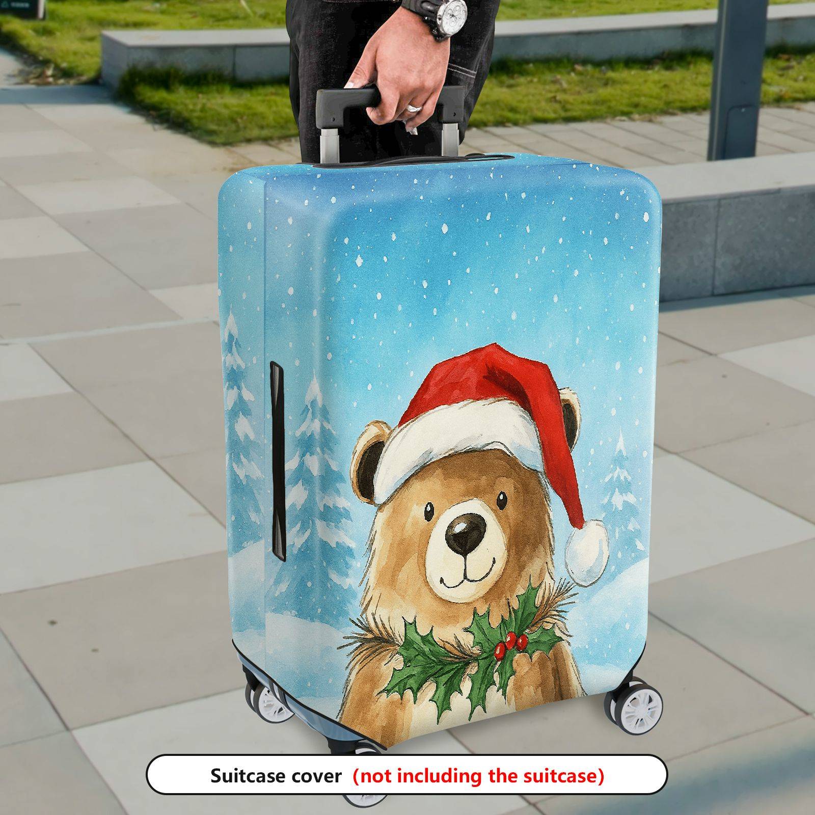 1-Piece Christmas Bear Snow Holiday Festive  Suitcase Luggage Cover, Stretch Protective Sleeve