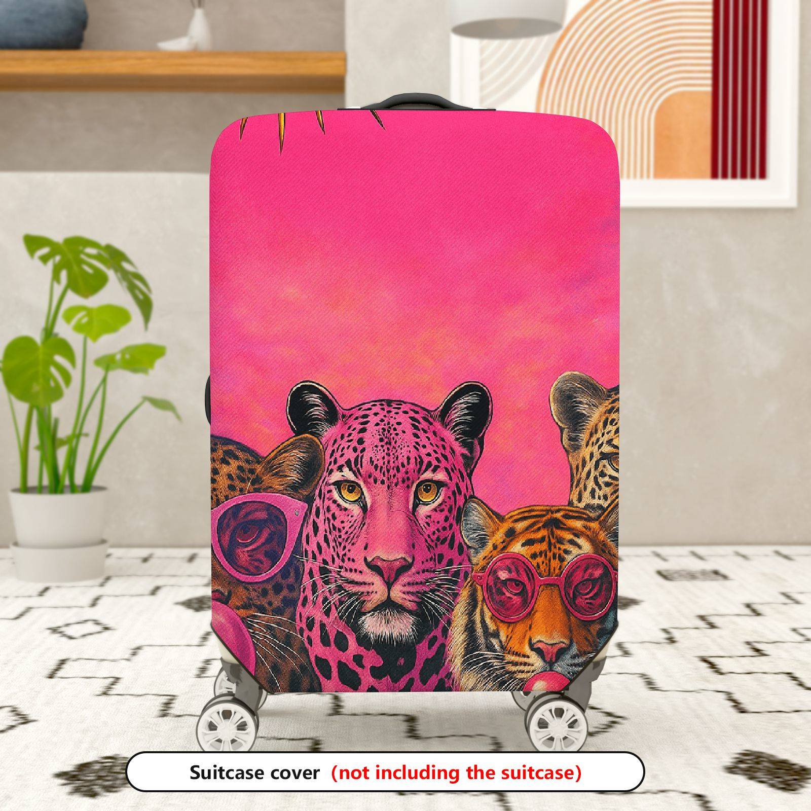 1-Piece Sun Leopard Tiger Pink Vibrant Artistic  Suitcase Luggage Cover, Stretch Protective Sleeve