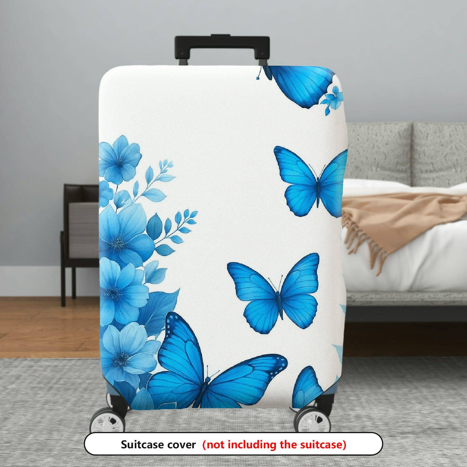 1-Piece Blue Butterfly Floral Nature Spring Summer Elegant  Suitcase Luggage Cover, Stretch Protective Sleeve