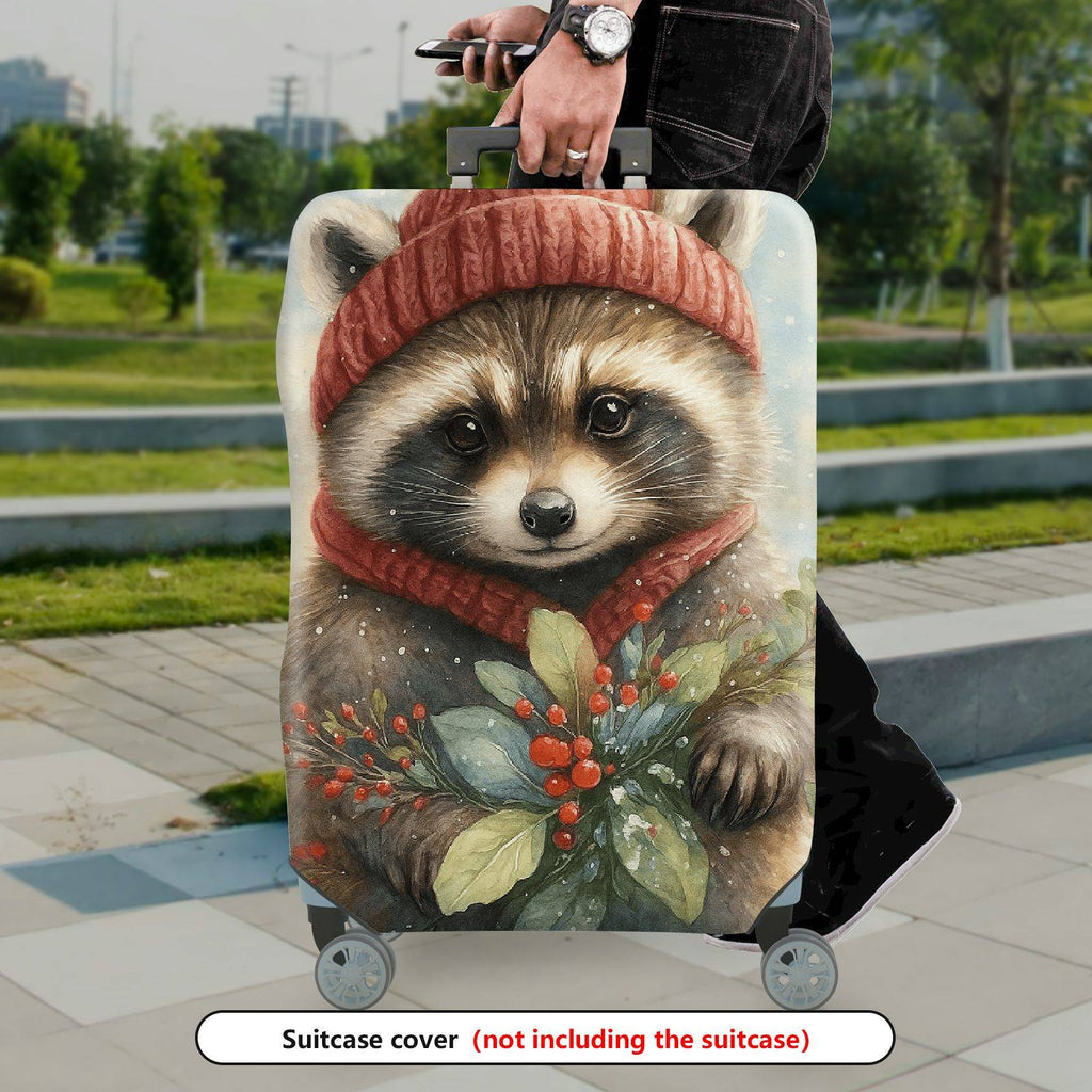 1-Piece Raccoon Winter Holiday Nature Pattern  Suitcase Luggage Cover, Stretch Protective Sleeve