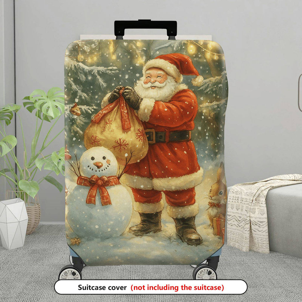 1-Piece Christmas Snowman Santa Reindeer Holiday  Suitcase Luggage Cover, Stretch Protective Sleeve