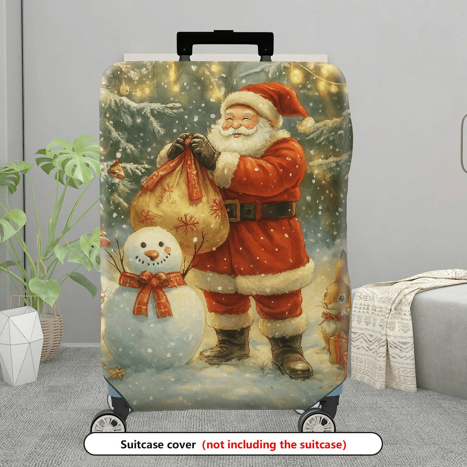 1-Piece Christmas Snowman Santa Reindeer Holiday  Suitcase Luggage Cover, Stretch Protective Sleeve