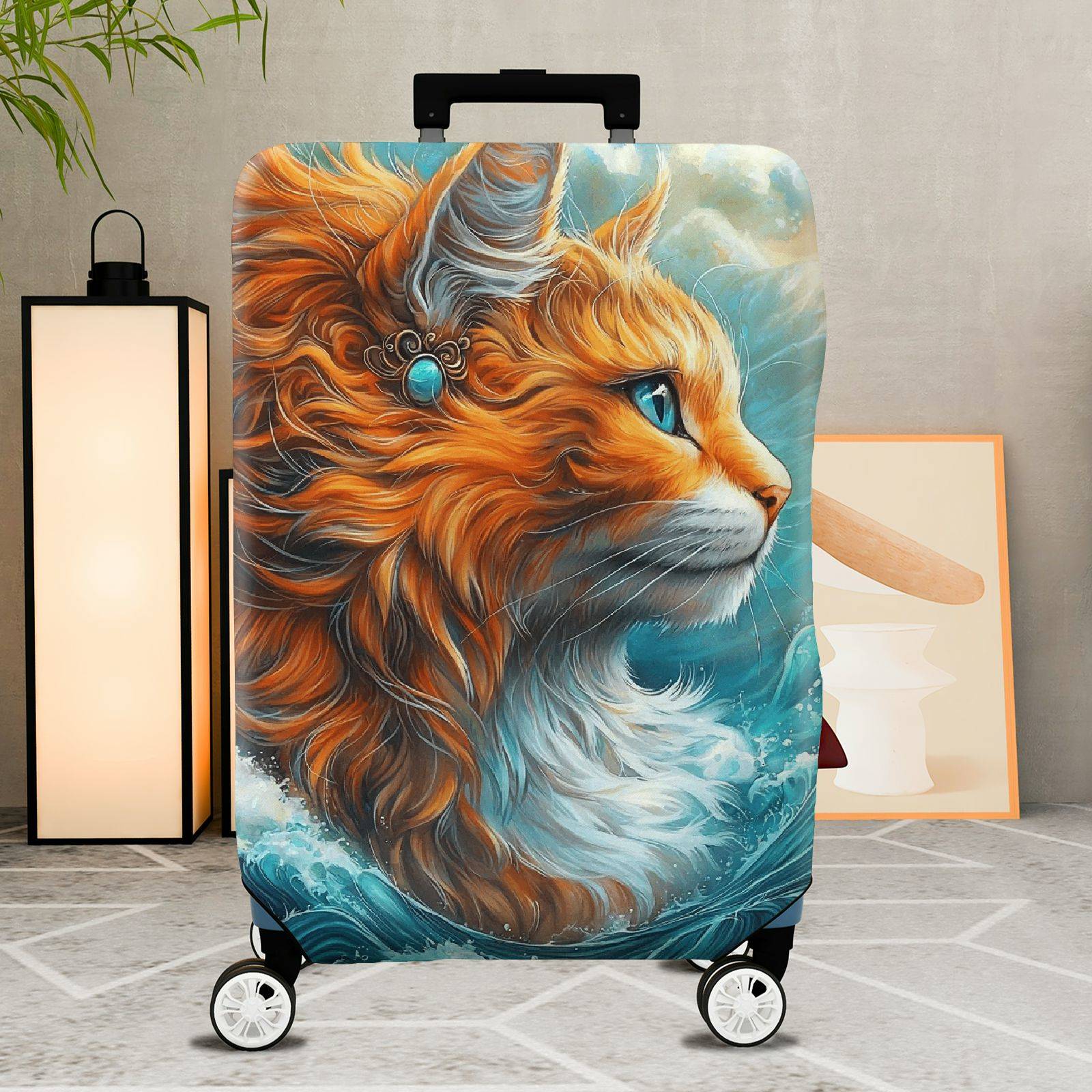 1-Piece Artistic Cat Ocean Jewel Abstract Fantasy  Suitcase Luggage Cover, Stretch Protective Sleeve
