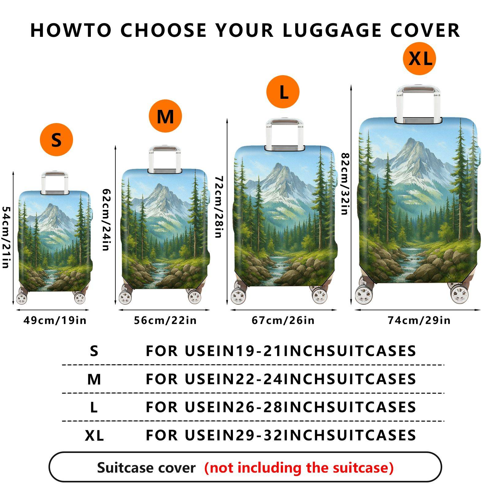 1-Piece Forest Mountain Stream Natural Scenery Landscape Art  Suitcase Luggage Cover, Stretch Protective Sleeve
