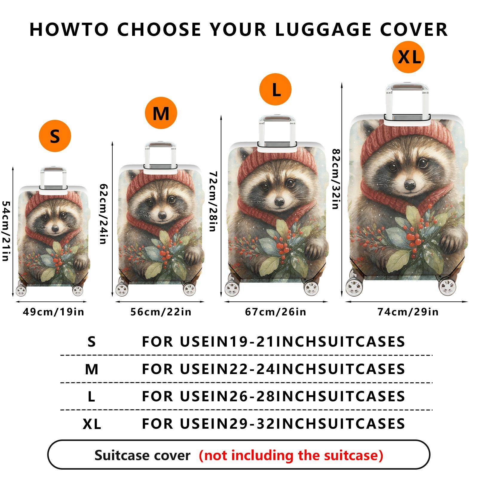 1-Piece Raccoon Winter Holiday Nature Pattern  Suitcase Luggage Cover, Stretch Protective Sleeve
