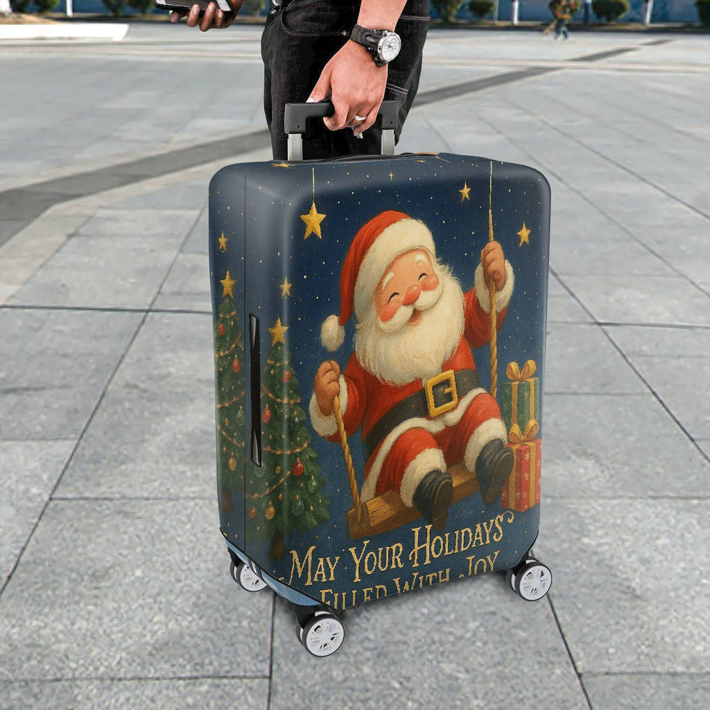 1-Piece Santa Claus Christmas Holiday Joyful Star  Suitcase Luggage Cover, Stretch Protective Sleeve