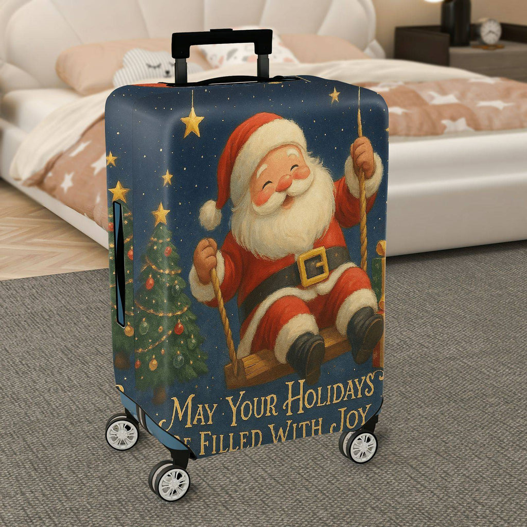 1-Piece Santa Claus Christmas Holiday Joyful Star  Suitcase Luggage Cover, Stretch Protective Sleeve