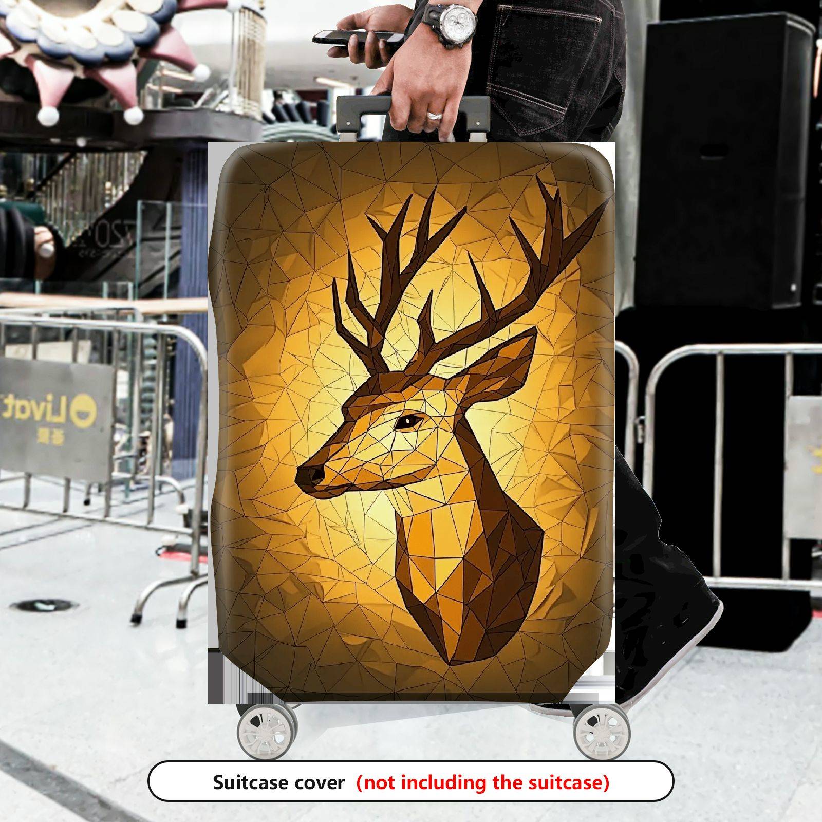1-Piece Geometric Deer Stag Mosaic Abstract Nature Wildlife  Suitcase Luggage Cover, Stretch Protective Sleeve