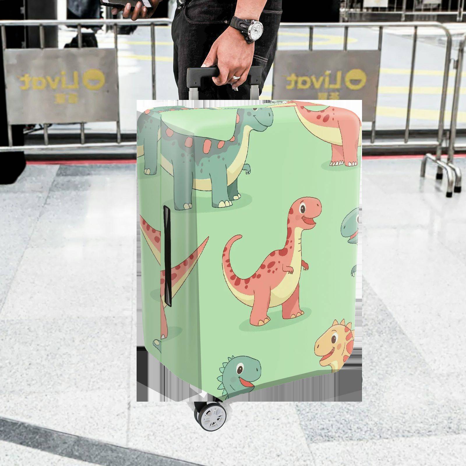 1-Piece Adorable Dinosaur  Fun Colorful Whimsical  Suitcase Luggage Cover, Stretch Protective Sleeve