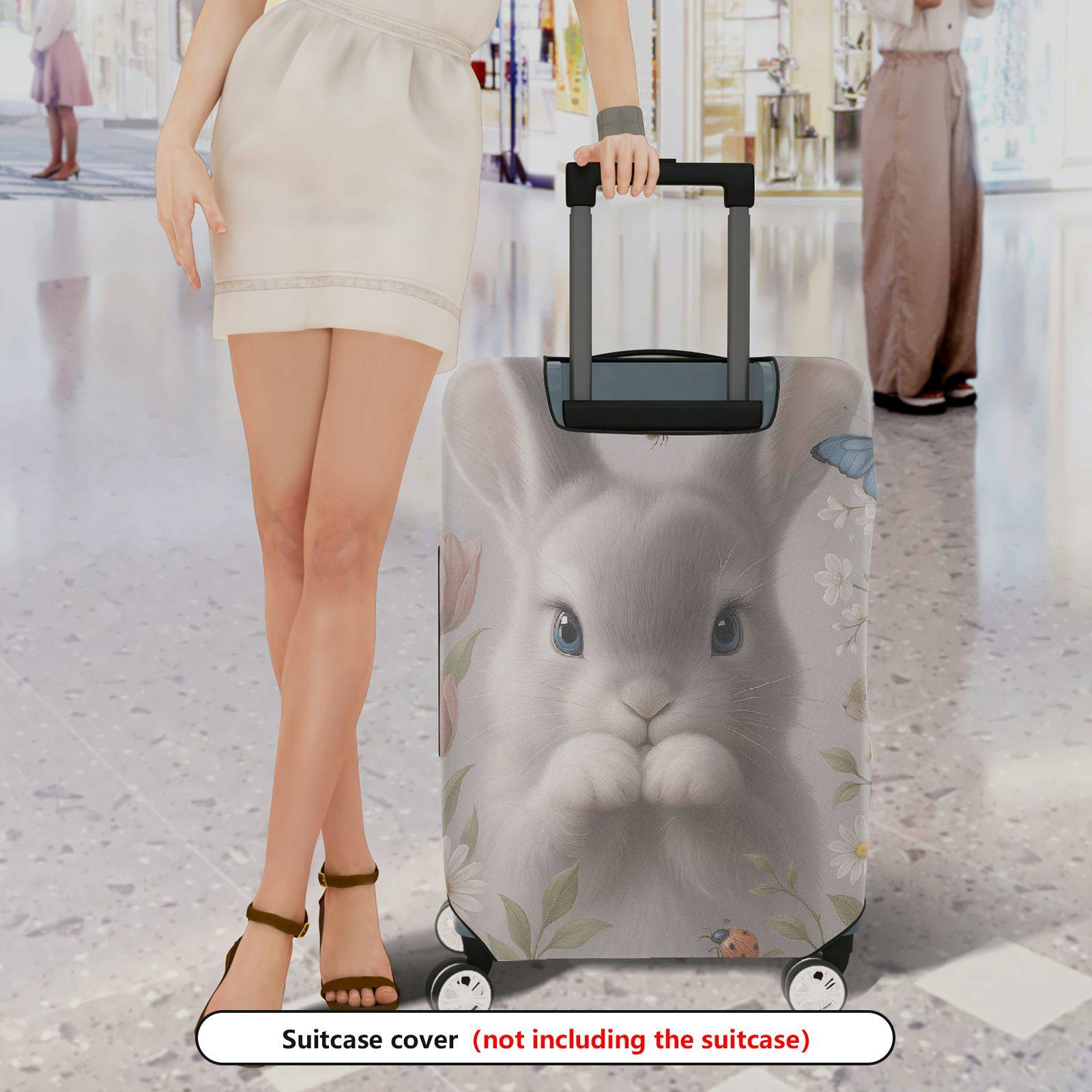 1-Piece Rabbit Floral Nature Butterfly Animal Cute  Suitcase Luggage Cover, Stretch Protective Sleeve