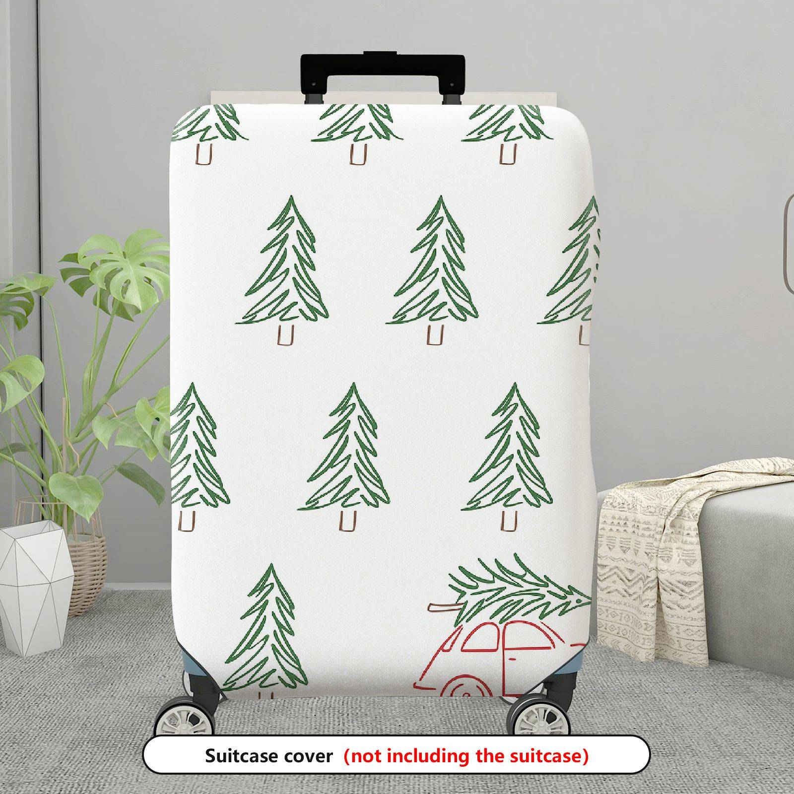 1-Piece Green Pine Tree Forest Car Holiday  Suitcase Luggage Cover, Stretch Protective Sleeve