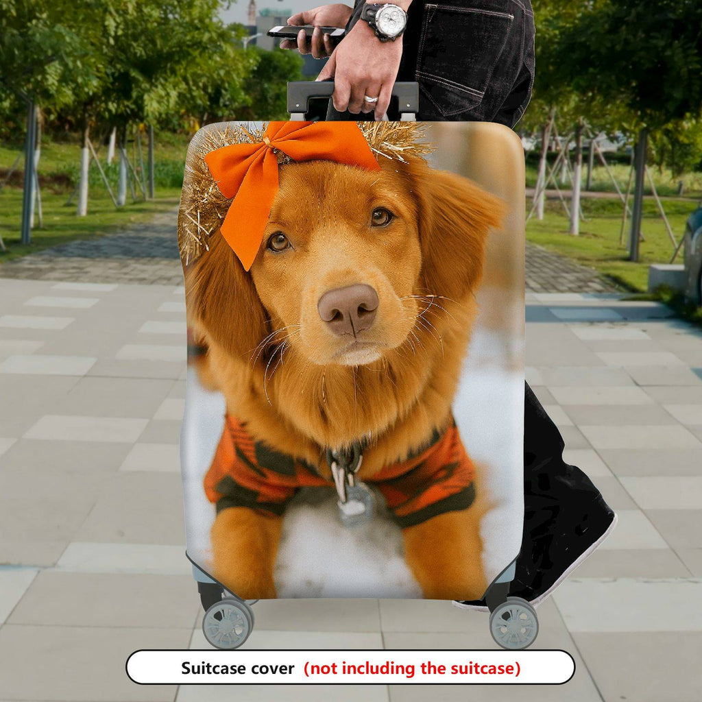 1-Piece Cute Dog Orange Winter Snow Festive  Suitcase Luggage Cover, Stretch Protective Sleeve