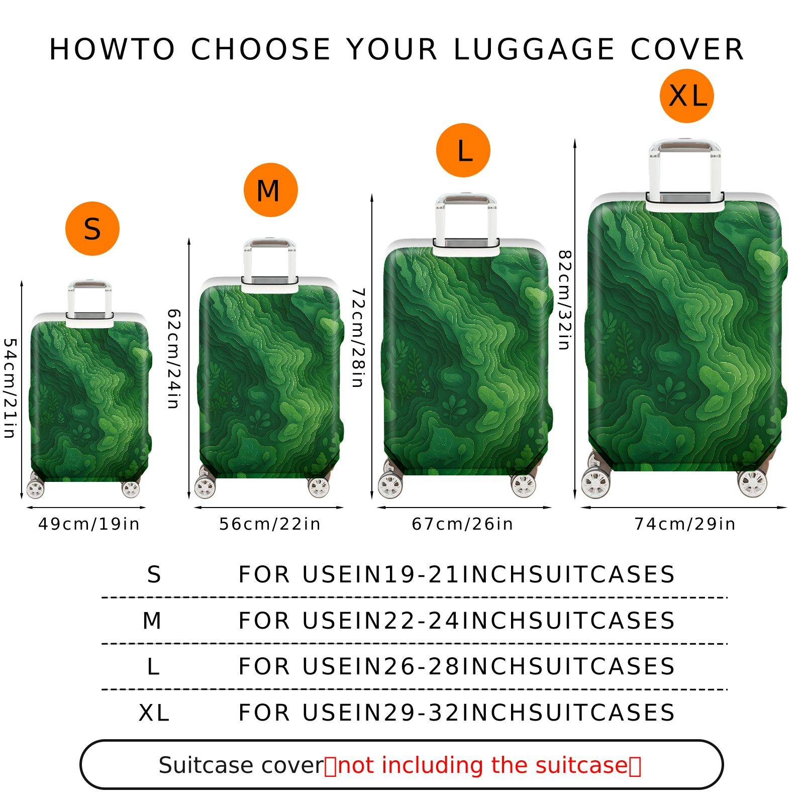 1-Piece Green Forest Nature Wilderness Topographic Landscape  Suitcase Luggage Cover, Stretch Protective Sleeve