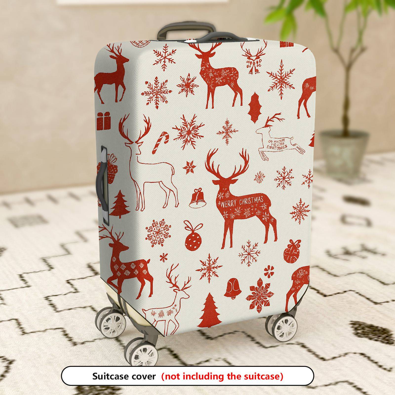 1-Piece Christmas Holiday Deer Snowflakes Bells Ornaments  Suitcase Luggage Cover, Stretch Protective Sleeve