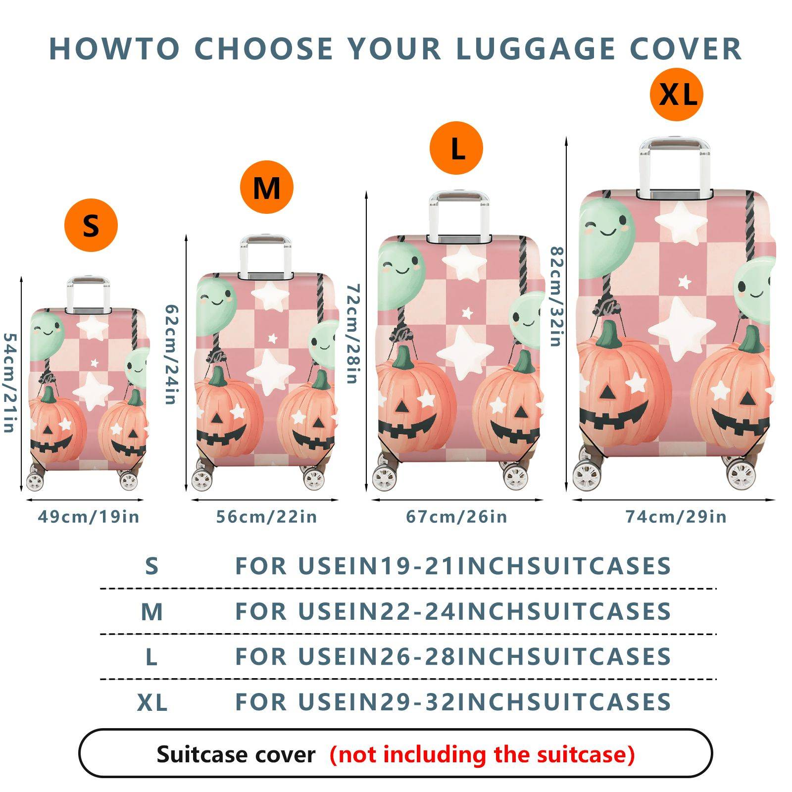 1-Piece Cute Pumpkin Balloon Star Ghost Halloween  Suitcase Luggage Cover, Stretch Protective Sleeve