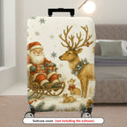 1-Piece Santa Reindeer Snowflakes Christmas Holiday Festive  Suitcase Luggage Cover, Stretch Protective Sleeve