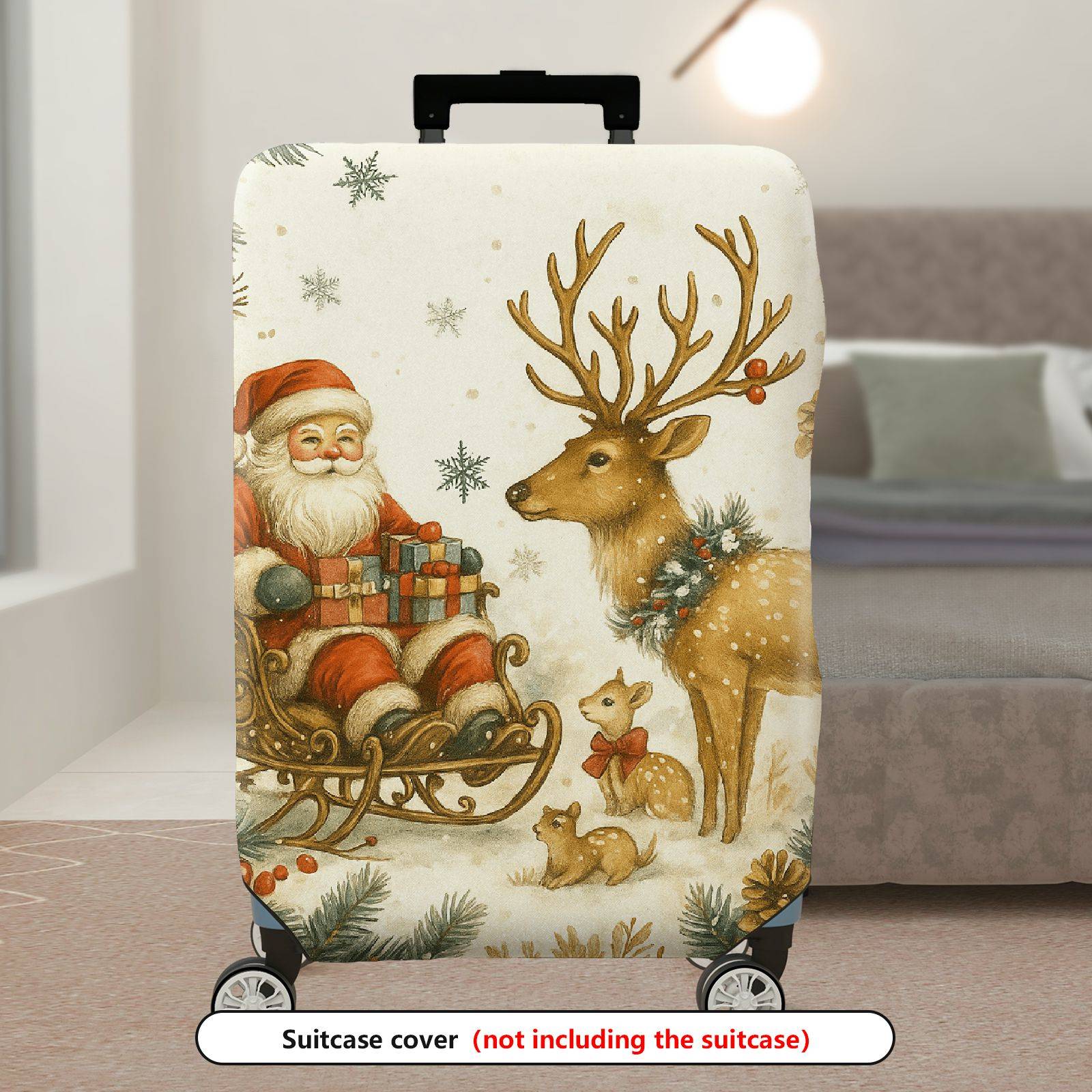 1-Piece Santa Reindeer Snowflakes Christmas Holiday Festive  Suitcase Luggage Cover, Stretch Protective Sleeve