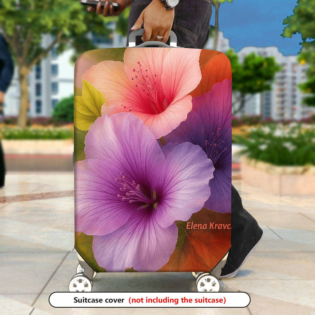 1-Piece Colorful Floral Nature Artistic Vibrant Hibiscus  Suitcase Luggage Cover, Stretch Protective Sleeve