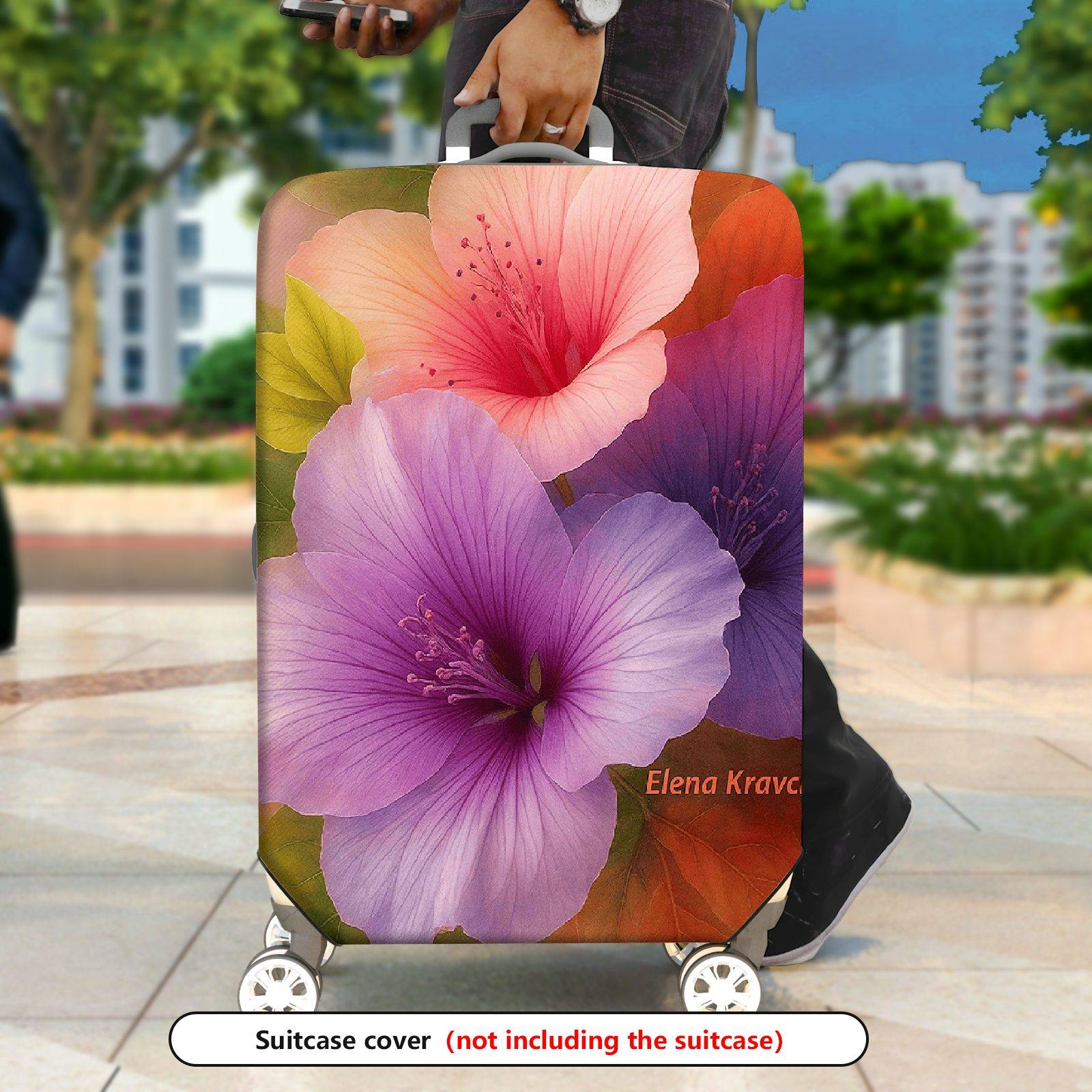 1-Piece Colorful Floral Nature Artistic Vibrant Hibiscus  Suitcase Luggage Cover, Stretch Protective Sleeve