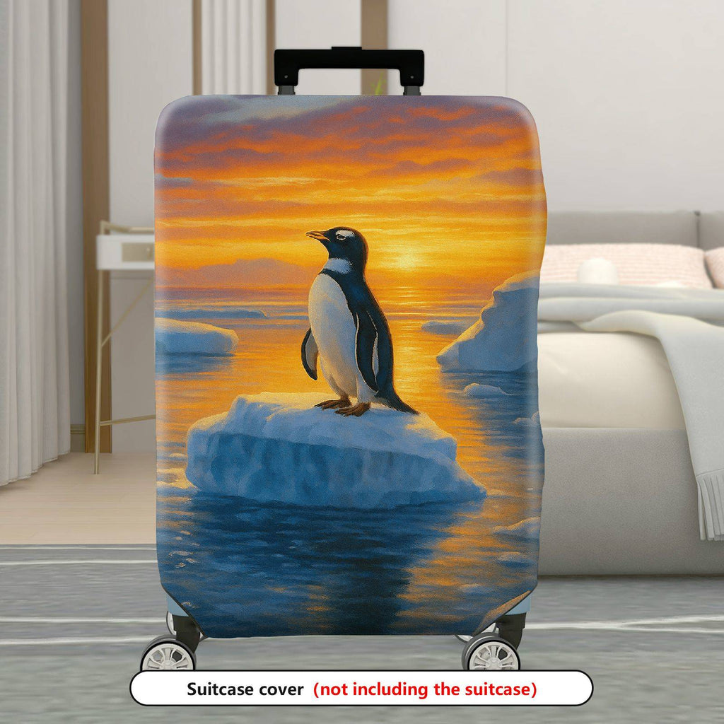1-Piece Penguin Arctic Sunset Ice Ocean Landscape  Suitcase Luggage Cover, Stretch Protective Sleeve