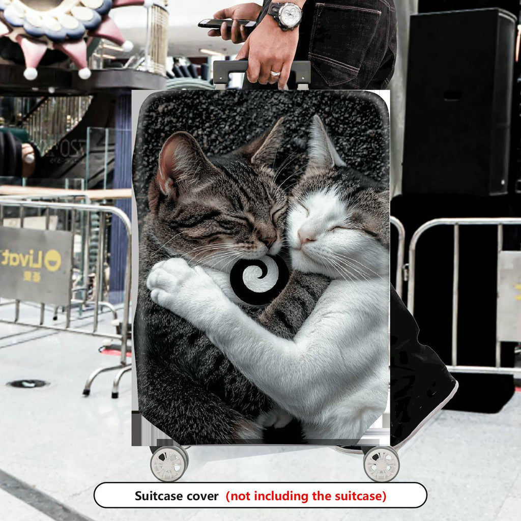 1-Piece Cute Cozy Cat Hugging Love Peace  Suitcase Luggage Cover, Stretch Protective Sleeve