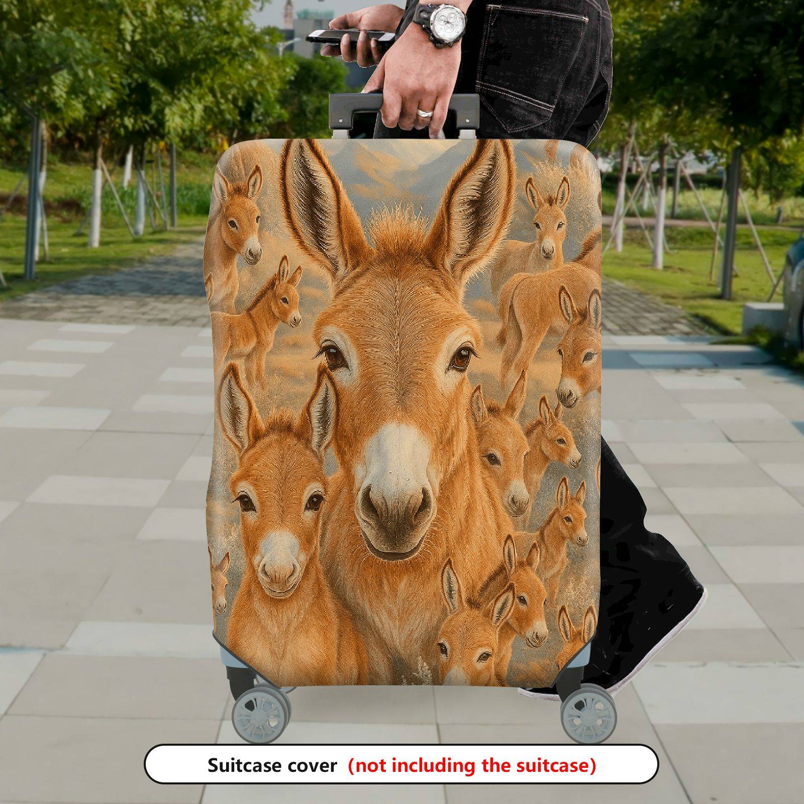 1-Piece Donkey Animal Nature Wilderness Art Cute  Suitcase Luggage Cover, Stretch Protective Sleeve