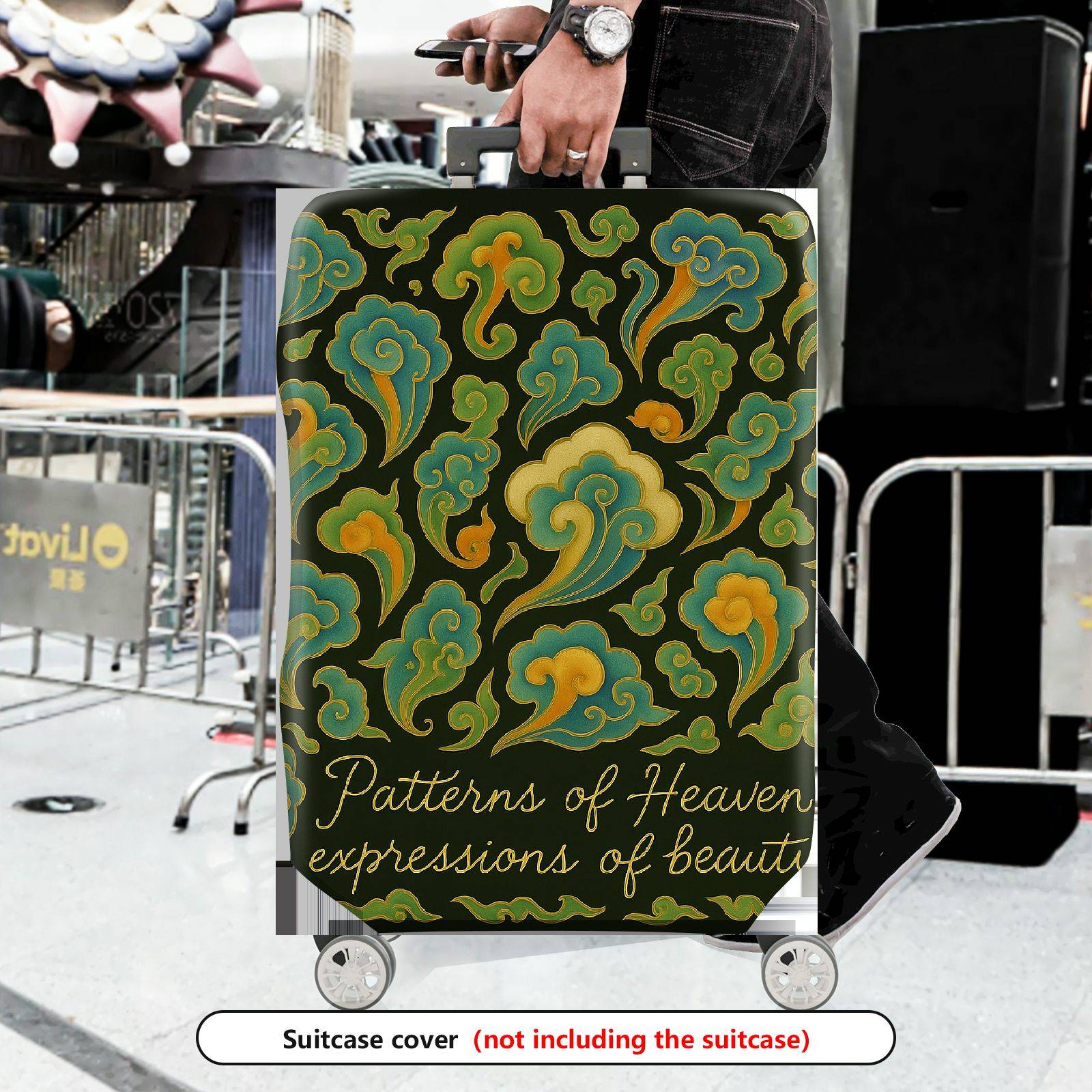 1-Piece Abstract Floral Cloud Retro Ethnic Artistic  Suitcase Luggage Cover, Stretch Protective Sleeve