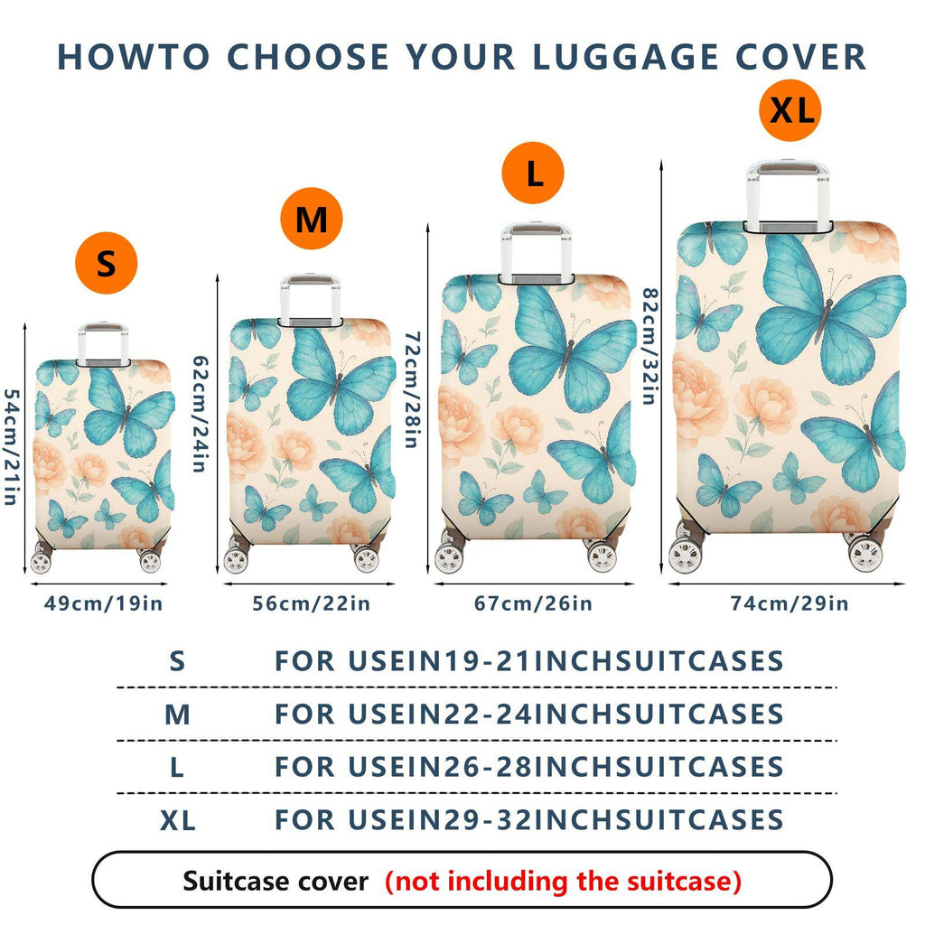 1-Piece Butterfly Floral Pastel Travel Luggage  Suitcase Luggage Cover, Stretch Protective Sleeve