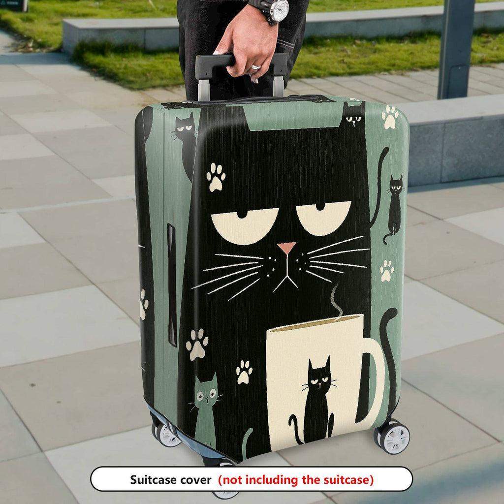 1-Piece Black Cat Coffee Paw Whiskers Cute  Suitcase Luggage Cover, Stretch Protective Sleeve