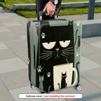 1-Piece Black Cat Coffee Paw Whiskers Cute  Suitcase Luggage Cover, Stretch Protective Sleeve