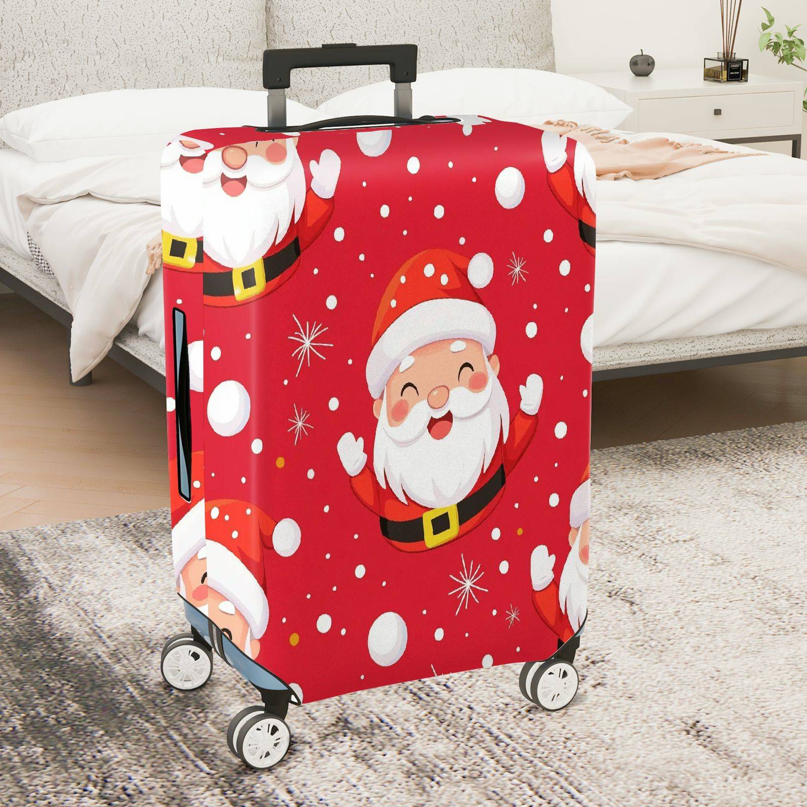 1-Piece Santa Claus Red Snowflakes Holiday Festive Cheer  Suitcase Luggage Cover, Stretch Protective Sleeve