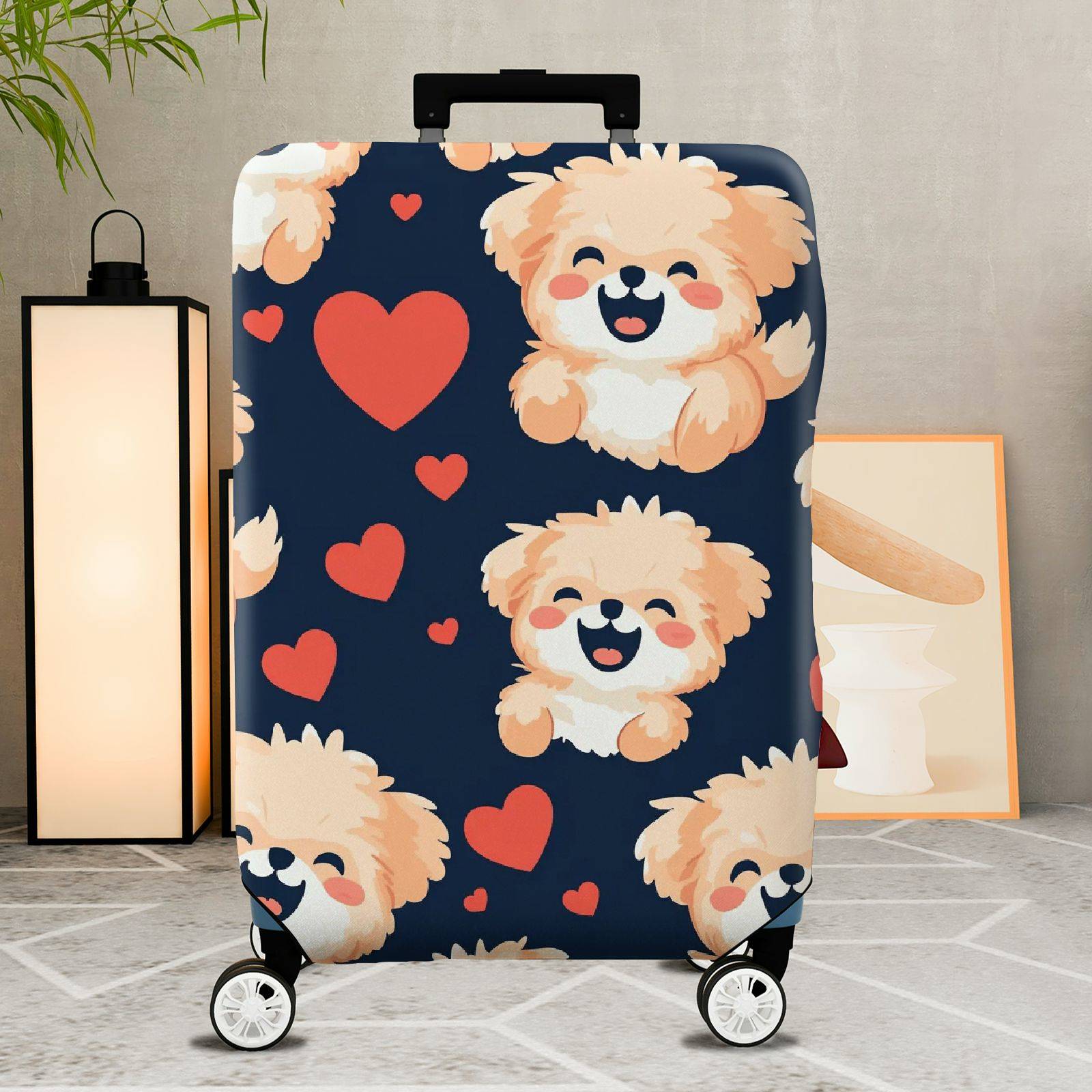 1-Piece Cute Dog Heart  Travel Holiday Fun  Suitcase Luggage Cover, Stretch Protective Sleeve