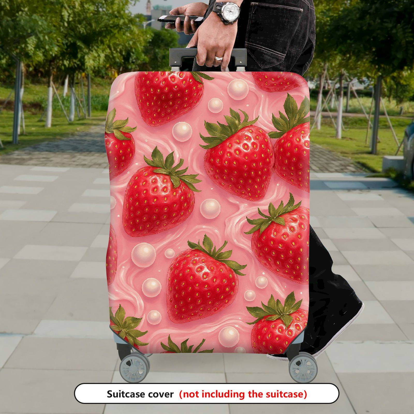 1-Piece Cute Strawberry Bubbles Pink Sweet Fun Colorful  Suitcase Luggage Cover, Stretch Protective Sleeve