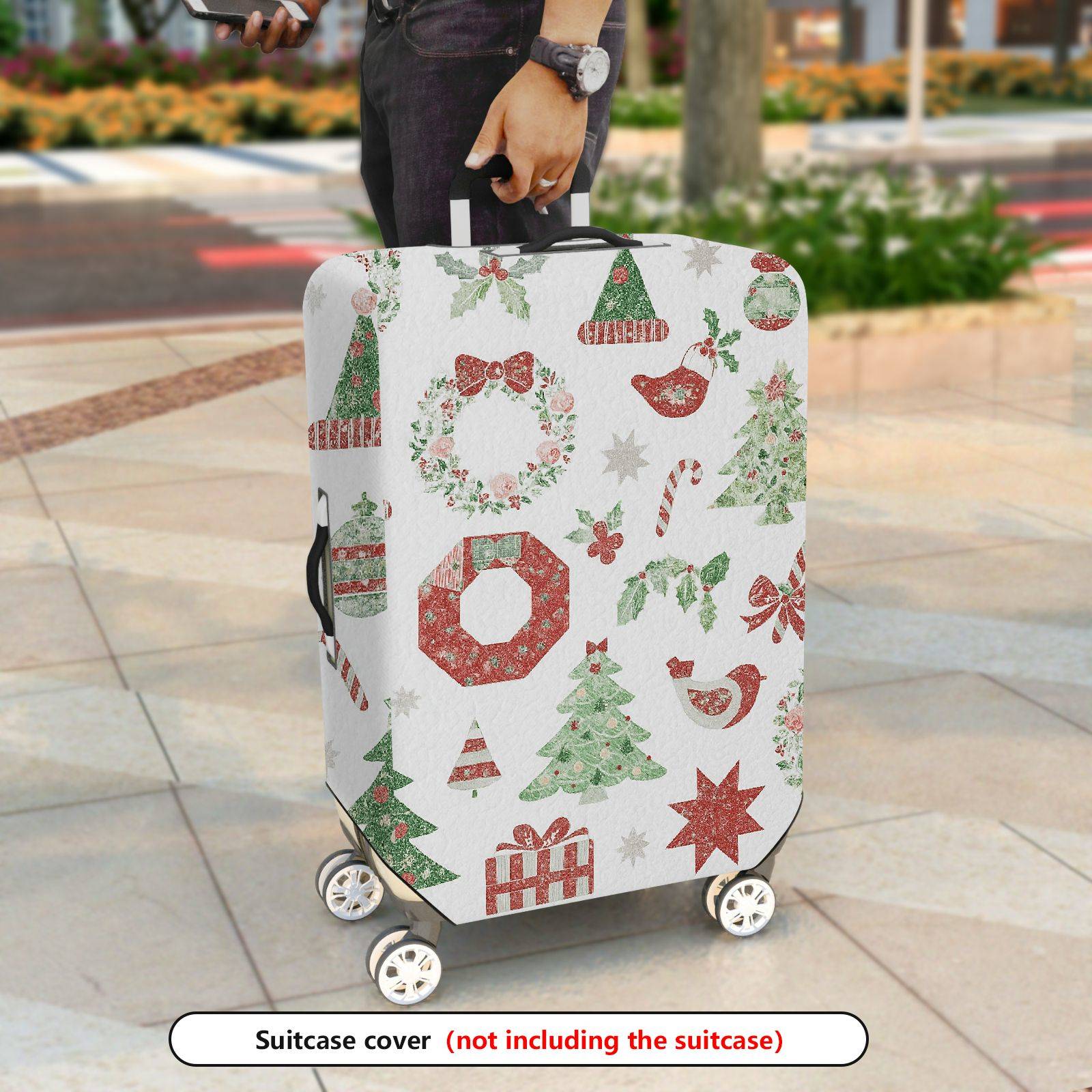 1-Piece Christmas Holiday Ornament Tree Gift Wreath Snowflake  Suitcase Luggage Cover, Stretch Protective Sleeve