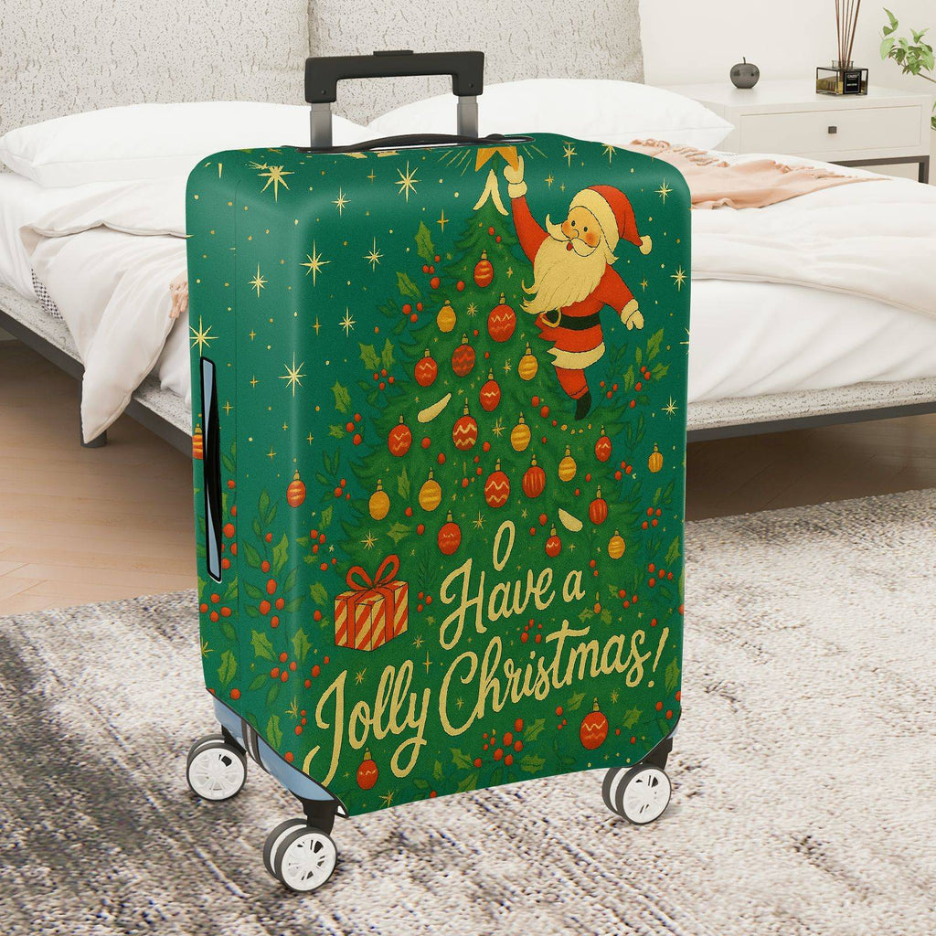 1-Piece Santa Christmas Tree Holiday Festive Colorful  Suitcase Luggage Cover, Stretch Protective Sleeve