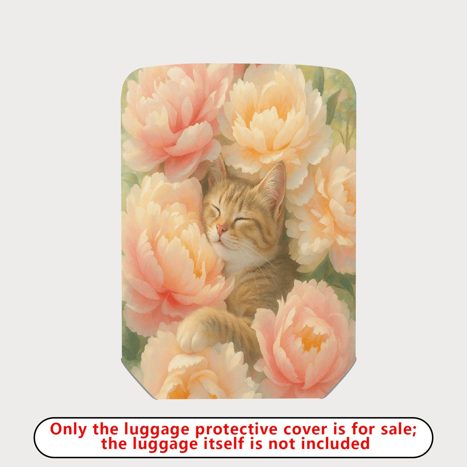 1-Piece Floral Cat Peony Blossom Nature Art  Suitcase Luggage Cover, Stretch Protective Sleeve