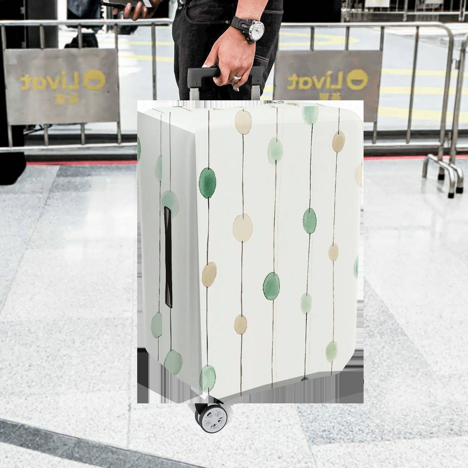 1-Piece Green Beige Abstract Geometric Minimalist Modern  Suitcase Luggage Cover, Stretch Protective Sleeve