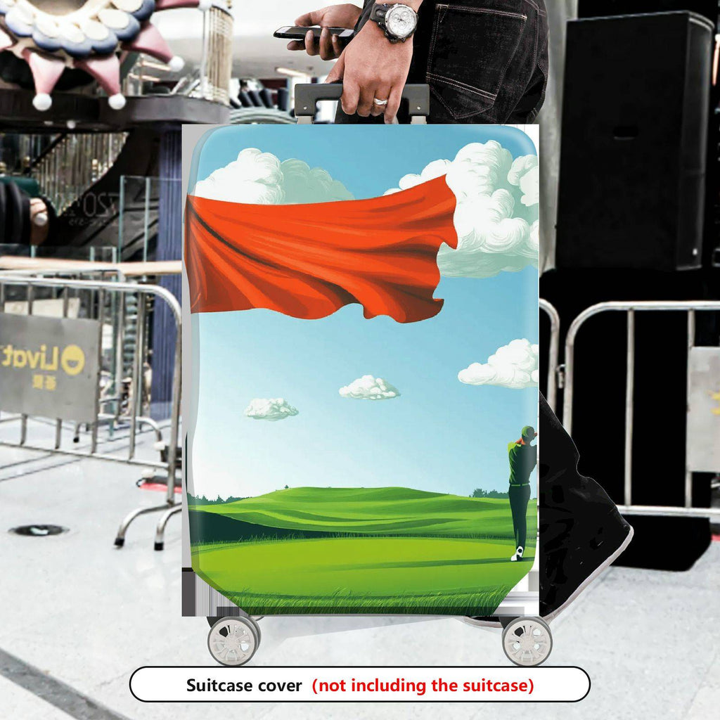 1-Piece Sky Landscape Golfing Red Flag Countryside  Suitcase Luggage Cover, Stretch Protective Sleeve