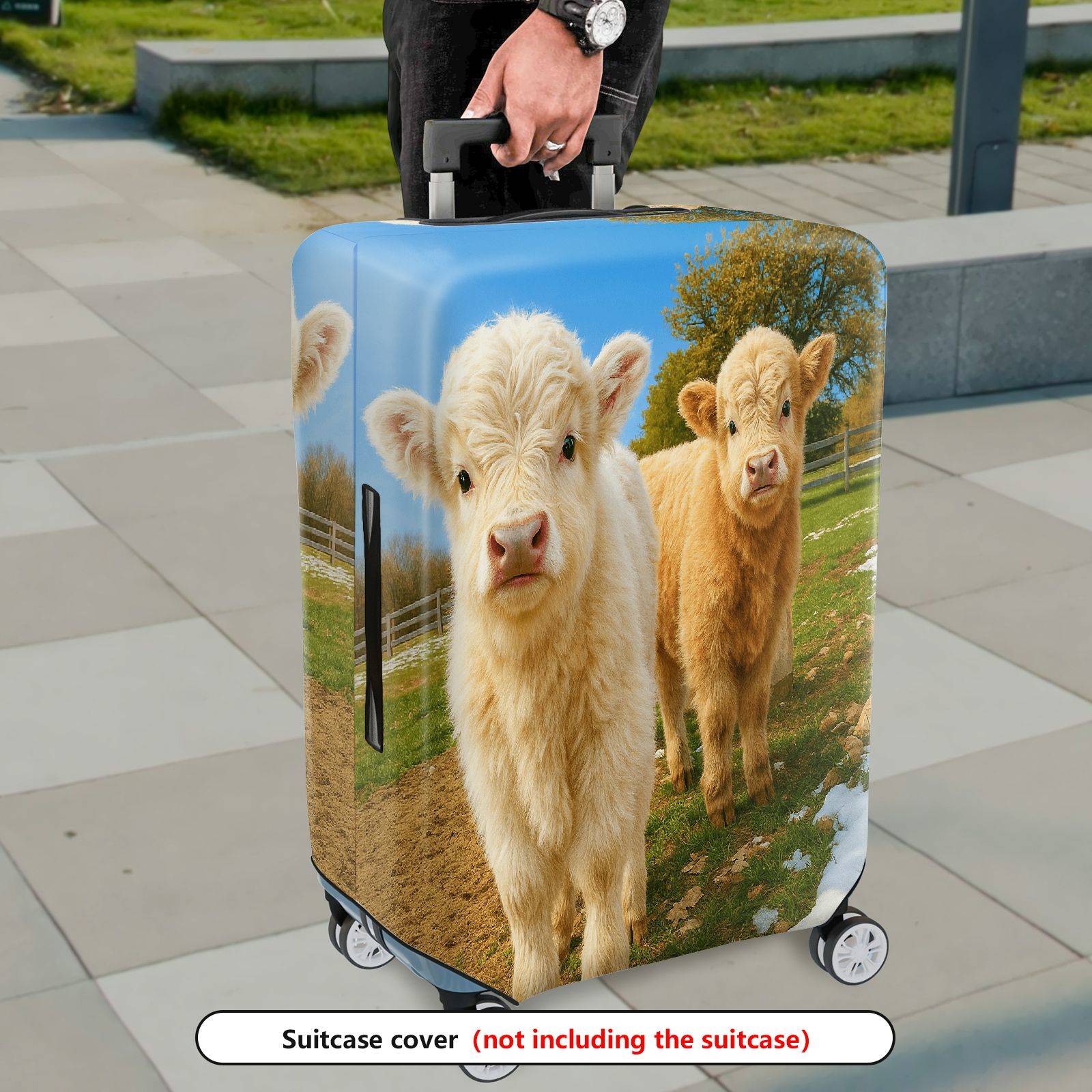 1-Piece Cute Animal Farm Pasture Nature Calf  Suitcase Luggage Cover, Stretch Protective Sleeve