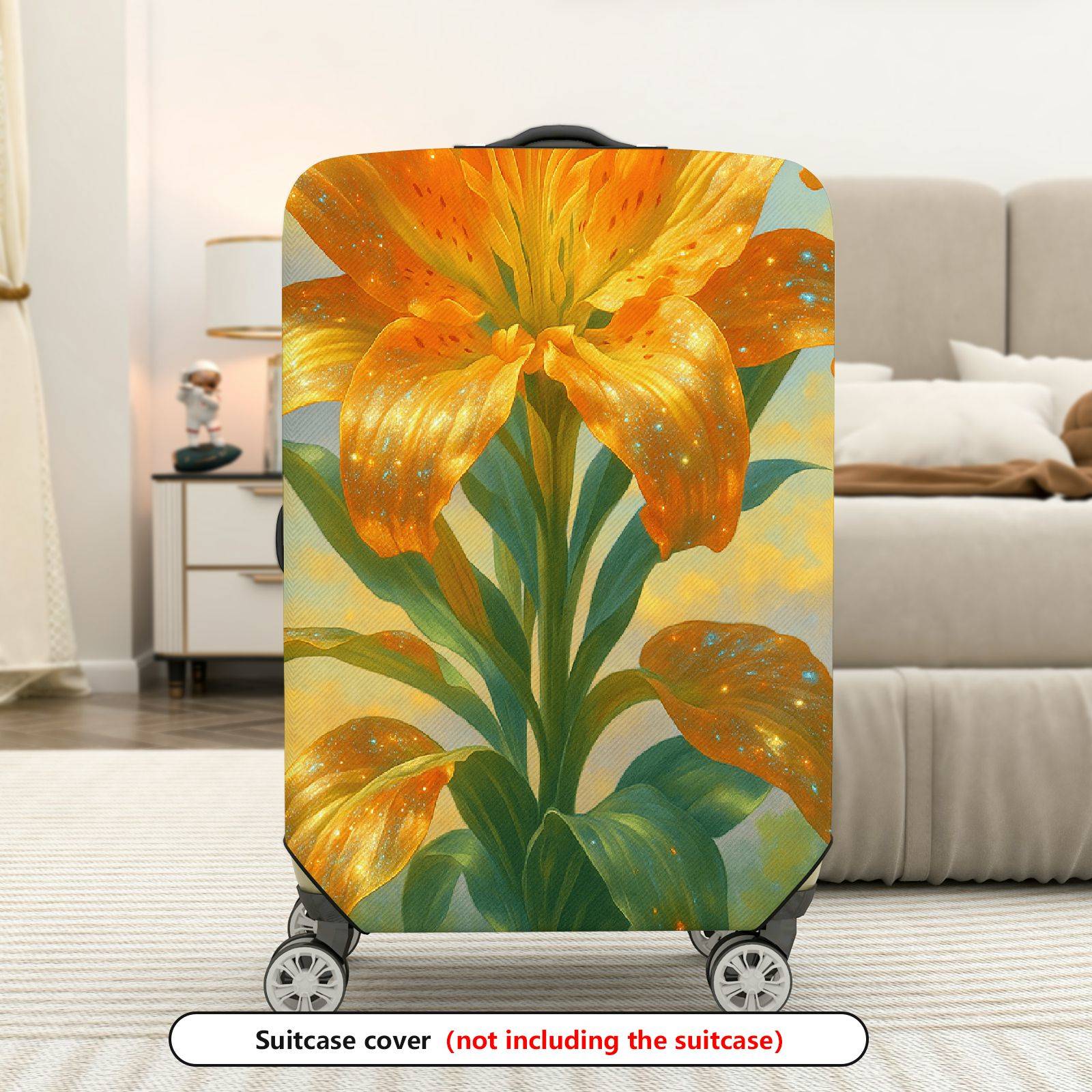 1-Piece Golden Lily Floral Vibrant Artistic Luggage  Suitcase Luggage Cover, Stretch Protective Sleeve