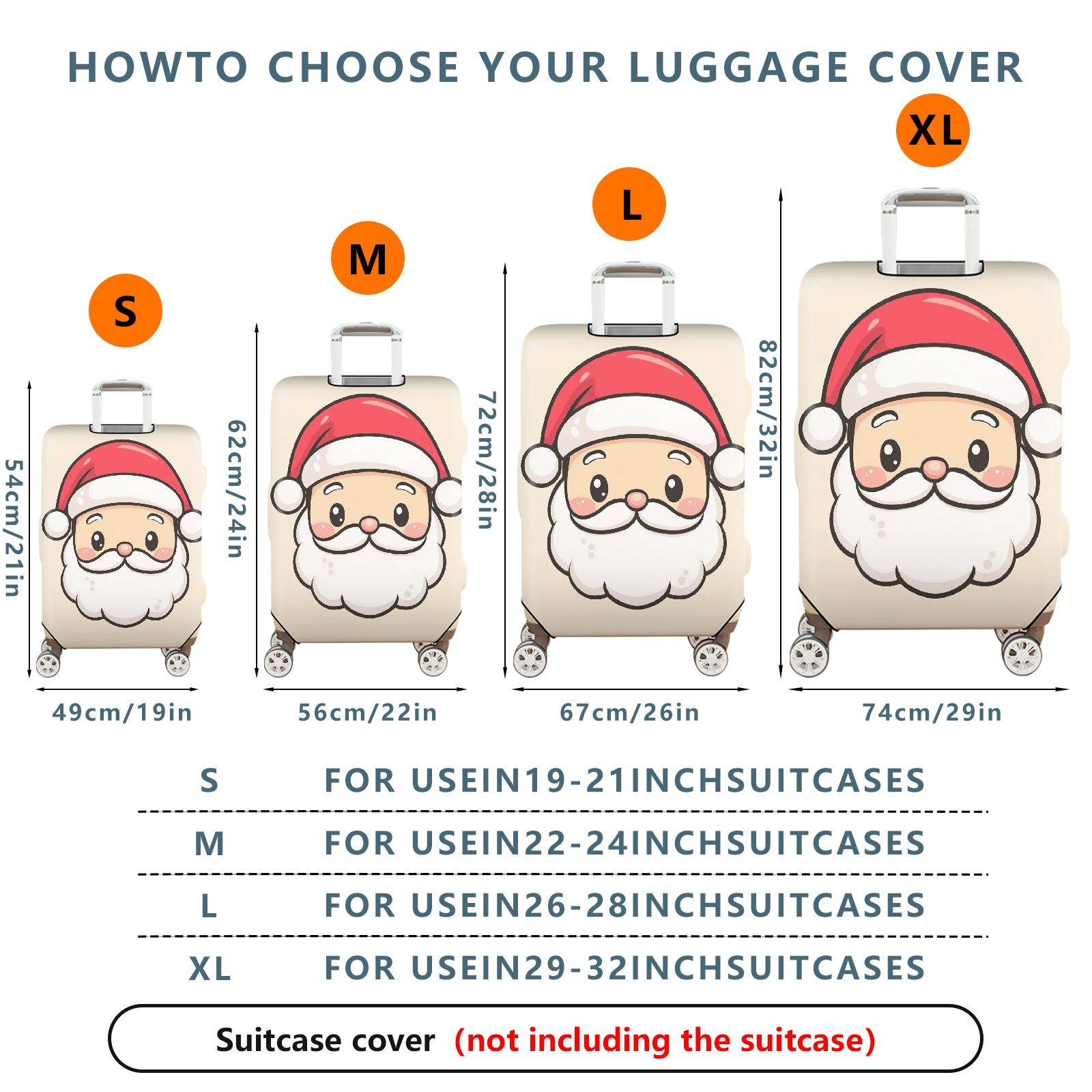 1-Piece Santa Claus  Cute Festive Holiday Fun  Suitcase Luggage Cover, Stretch Protective Sleeve