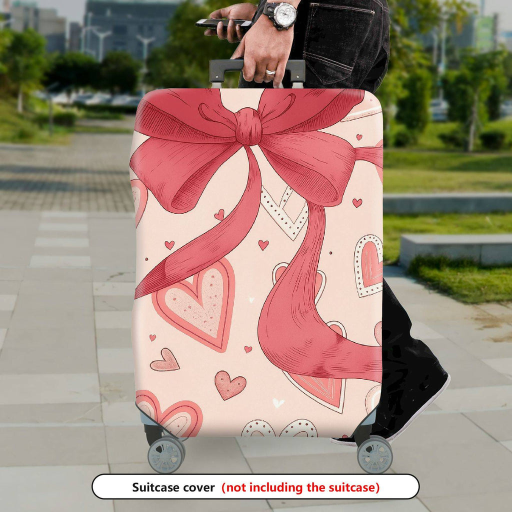 1-Piece Pink Ribbon Heart Valentine Love Holiday  Suitcase Luggage Cover, Stretch Protective Sleeve