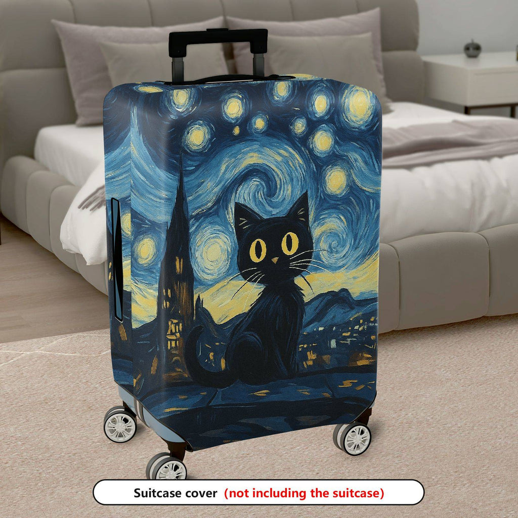 1-Piece Starry Night Cat Landscape Artistic Moon Travel  Suitcase Luggage Cover, Stretch Protective Sleeve