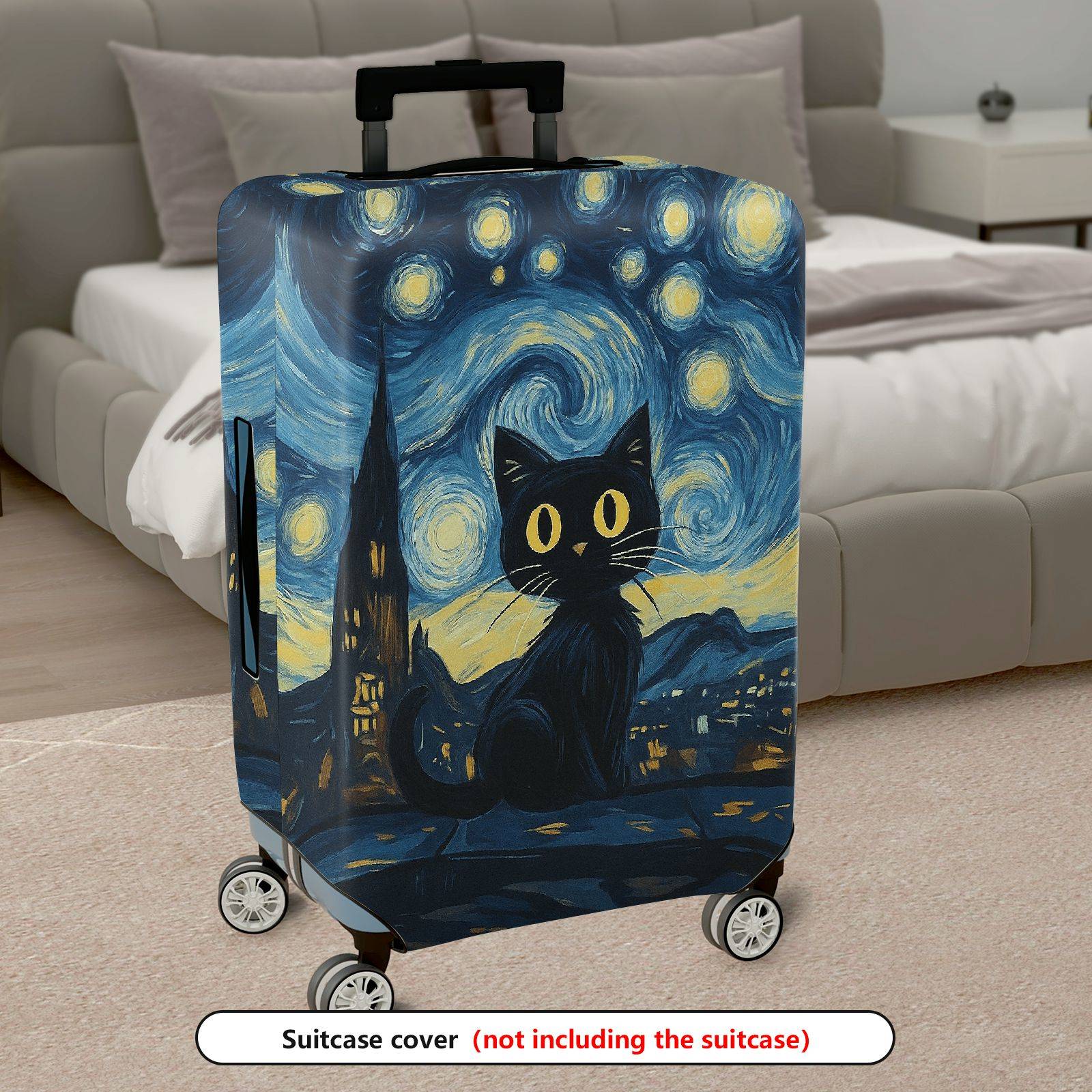 1-Piece Starry Night Cat Landscape Artistic Moon Travel  Suitcase Luggage Cover, Stretch Protective Sleeve
