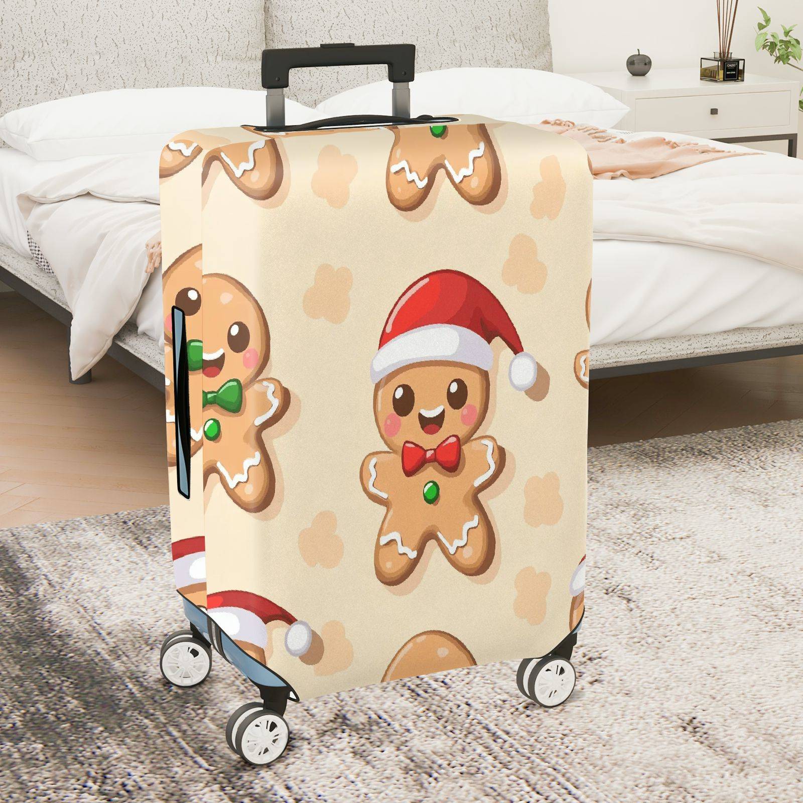 1-Piece Gingerbread Santa Hat Christmas  Holiday Festive  Suitcase Luggage Cover, Stretch Protective Sleeve