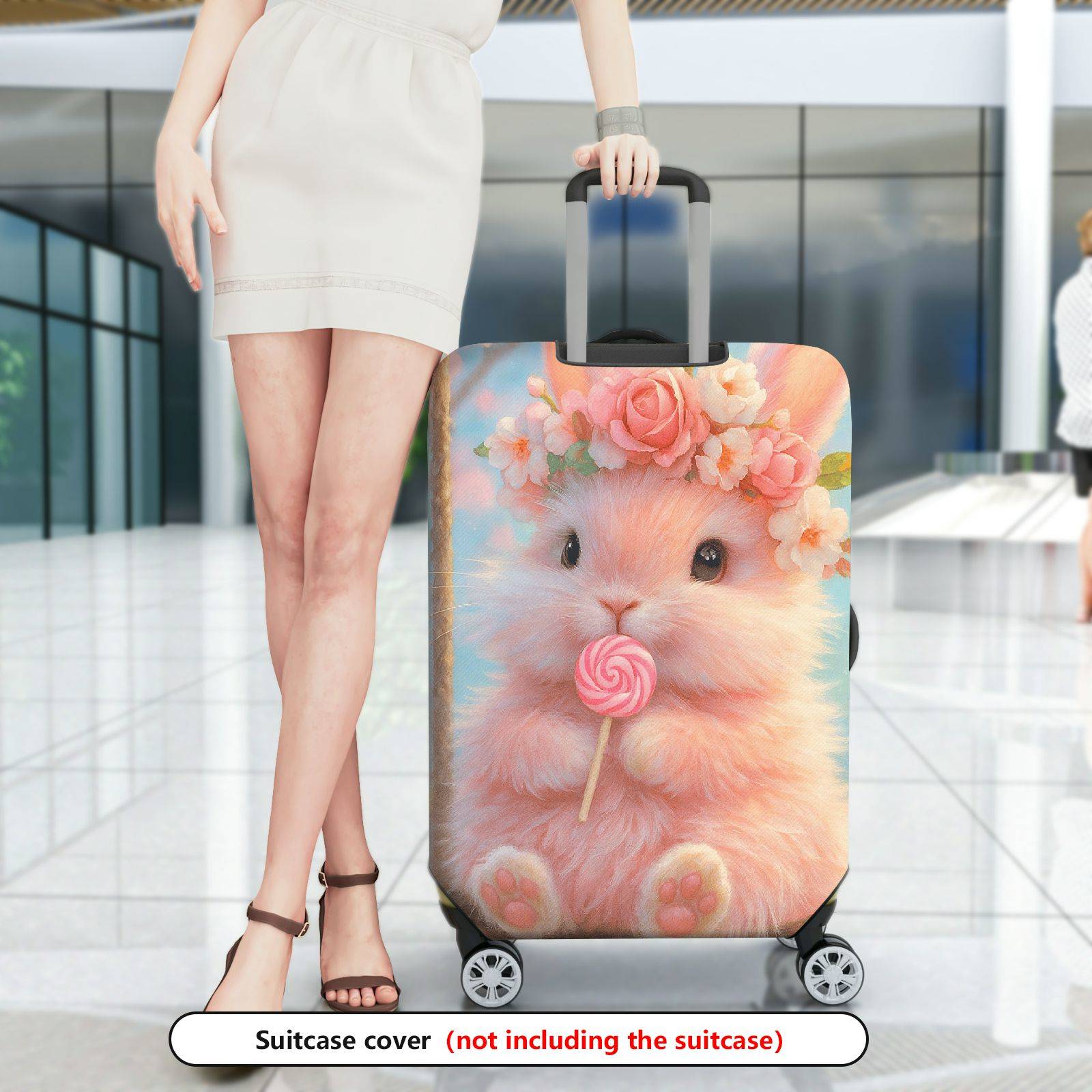 1-Piece Cute Floral Bunny Candy Swing Pastel  Suitcase Luggage Cover, Stretch Protective Sleeve