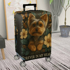 1-Piece Yorkie Dog Floral Nature Butterfly Text  Suitcase Luggage Cover, Stretch Protective Sleeve