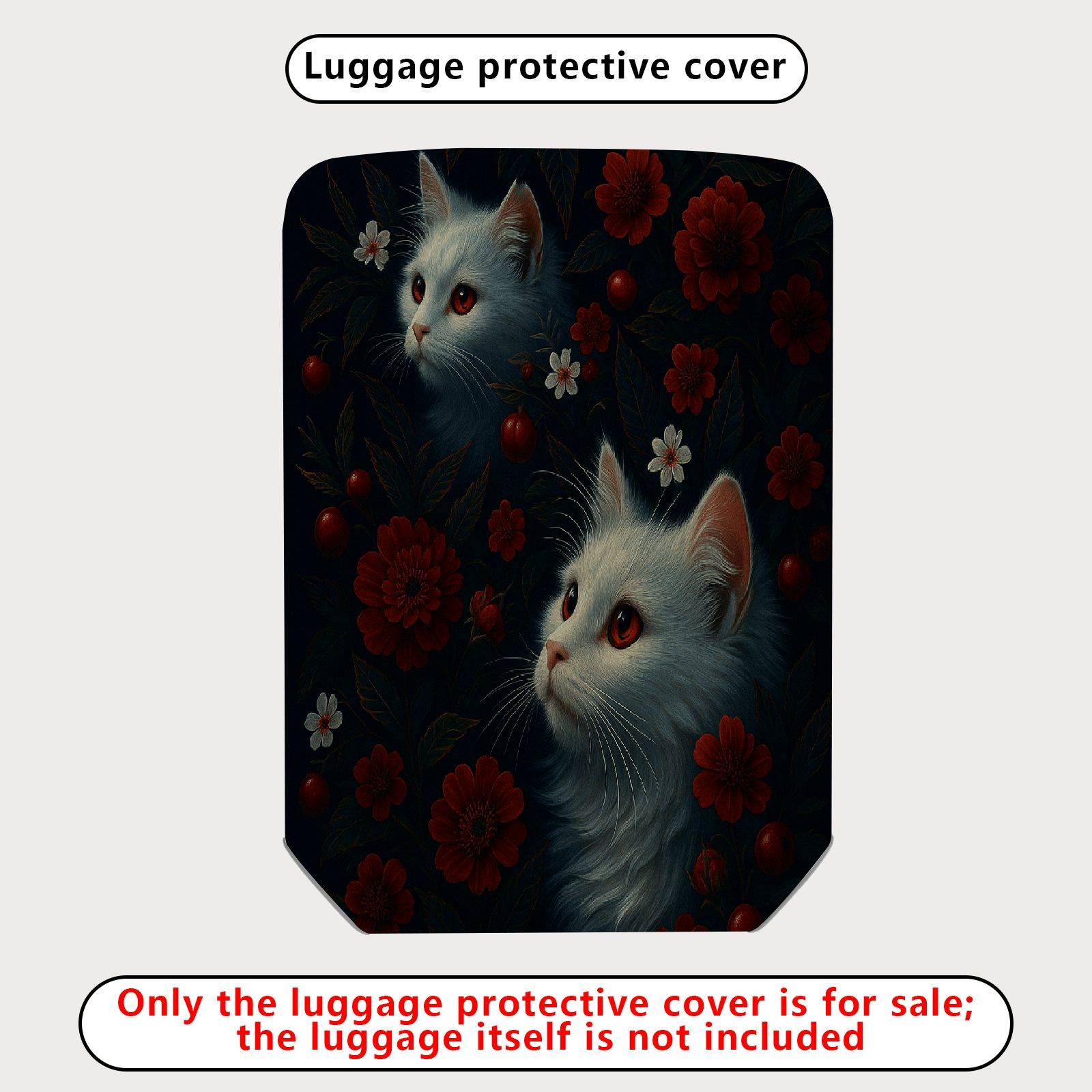 1-Piece Cat Floral Red Black White Nature Artistic Cute  Suitcase Luggage Cover, Stretch Protective Sleeve